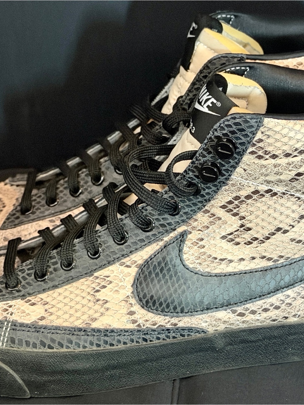 Nike Men's Snake-Print High-Top Sneakers in Black and Cream
